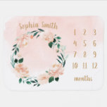 Personalized Name Floral Baby Girl Month Milestone Baby Blanket at Zazzle