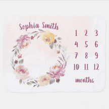 Personalized Name Floral Baby Girl Month Milestone