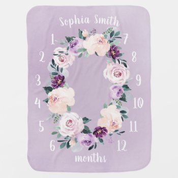Personalized Name Floral Baby Girl Month Milestone Baby Blanket by TintAndBeyond at Zazzle