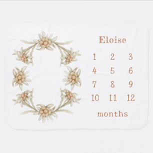 Personalized Name Floral Baby Girl Month Milestone Blanket