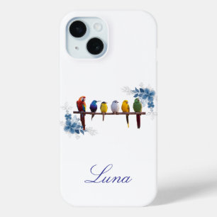 Personalized name floral birds iPhone 15 case
