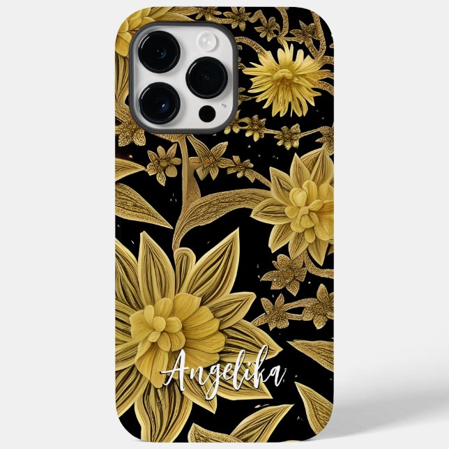 Personalized Name Floral Black Gold Case-Mate iPhone Case (Back)