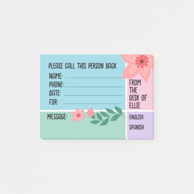 Personalized Name Floral Flowers Phone Office Post-it Notes (Front)