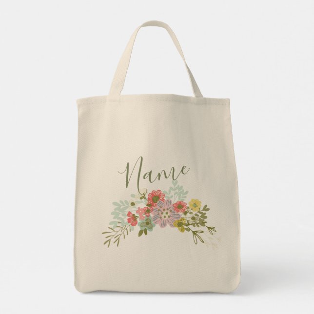 Personalized Name Floral Garden Ladies Womens Tote (Back)