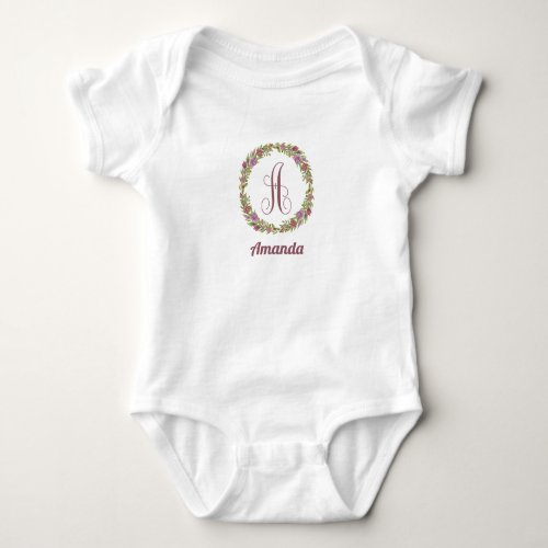 Personalized Name Floral Monogram A Baby Bodysuit