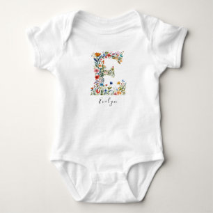 Personalized Name & Floral Monogram 'E' Baby Bodysuit