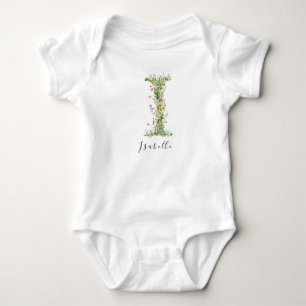 Personalized Name & Floral Monogram 'I' Baby Bodysuit