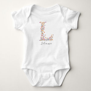 Personalized Name & Floral Monogram 'L' Baby Bodysuit