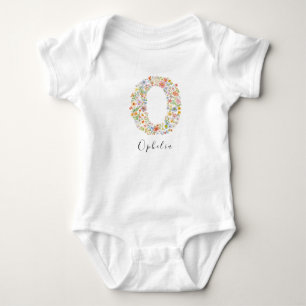 Personalized Name & Floral Monogram 'O' Baby Bodysuit