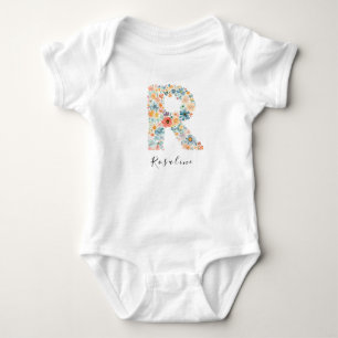 Personalized Name &Floral Monogram 'R' Baby Bodysuit
