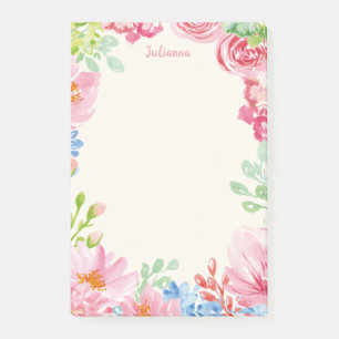 Personalized Name Floral Pastel Flower Border Post-it Notes