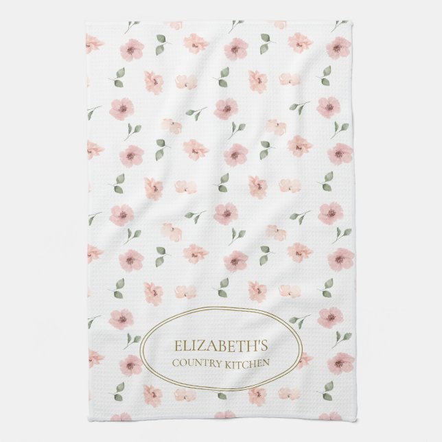 Personalized Name Floral Pattern Kitchen Towel (Vertical)