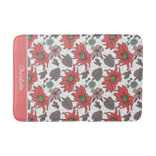 Personalized name floral seamless pattern pink bath mat