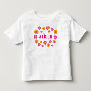 Personalized name floral spring girl pink yellow toddler t-shirt