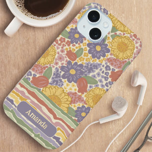 Personalized Name Floral Stripe Phone Case