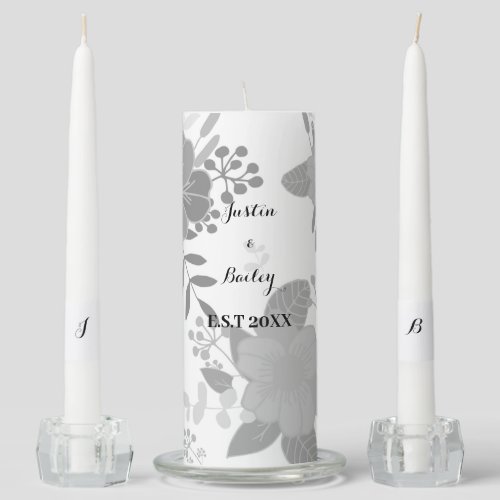 Personalized Name Floral Wedding Unity Candle Set