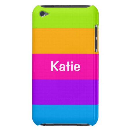Personalized Name Fluorescent Neon Colors Striped Ipod Touch Case-mate