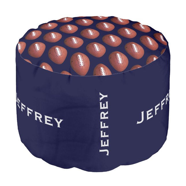 Personalized Name Football Blue Pouf (Angled Front)
