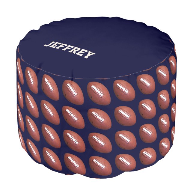 Personalized Name Football Blue Pouf Cushion Seat (Angled Front)