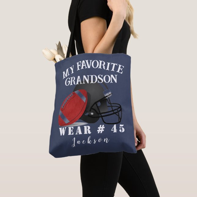 Personalized name football grandparents saying tote bag (Close Up)