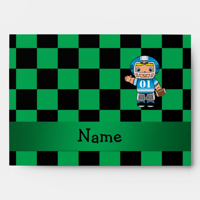 Personalized name football player green checkers envelopes