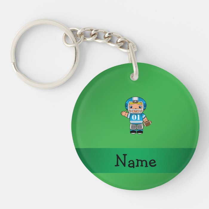 Personalized name football player green keychain