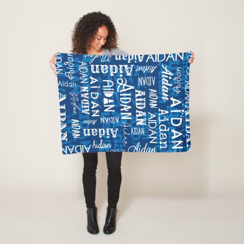 Personalized Name for Aidan Blue Subway Art Style Fleece Blanket