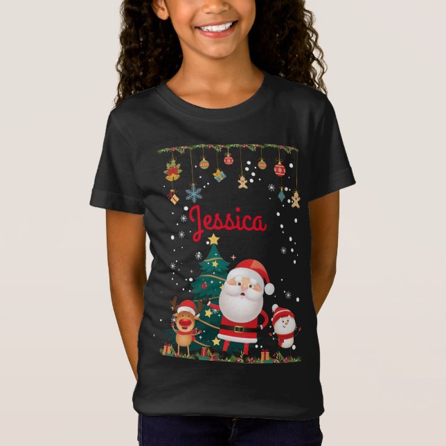 Personalized Name For Your Child, Santa Christmas T-Shirt (Front)