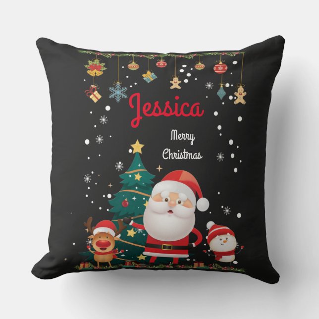 Personalized Name For Your Child, Santa Christmas  Throw Pillow (Front)