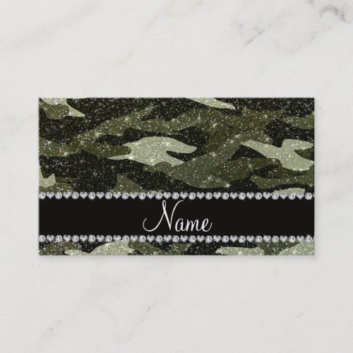 Personalized name forest green glitter camouflage calling card
