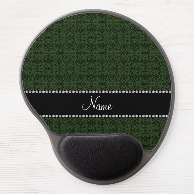 Personalized name forest green moroccan trellis gel mouse pad (Front)