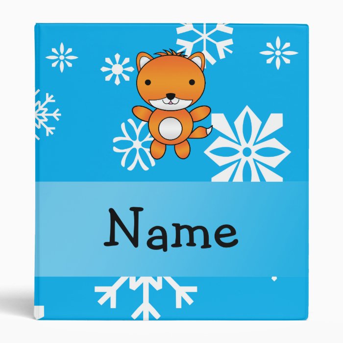 Personalized name fox blue snowflakes 3 ring binders