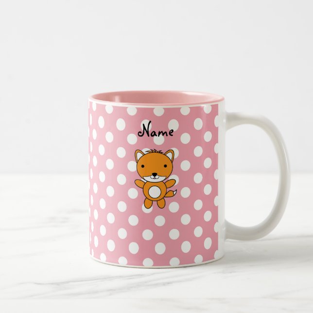 Personalized name fox pink polka dots Two-Tone coffee mug (Right)