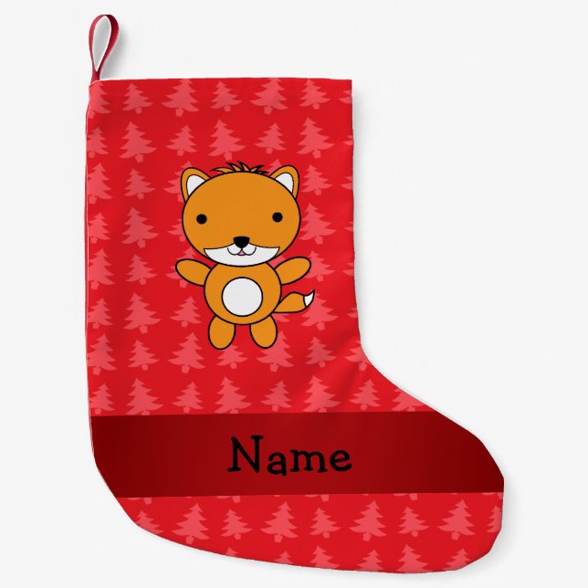 Personalized name fox red christmas trees small christmas stocking (Front)
