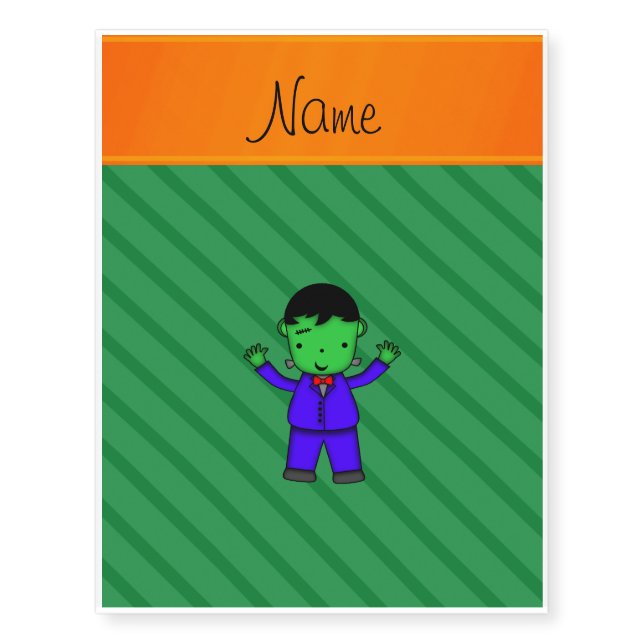 Personalized name frankenstein green stripes temporary tattoos (Front)