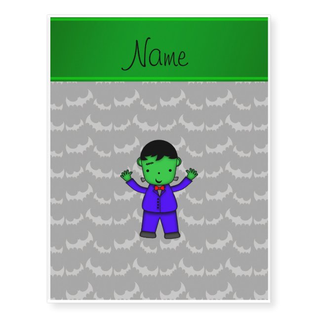 Personalized name frankenstein grey bats temporary tattoos (Front)