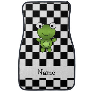 Personalized name frog black and white checkers car mat