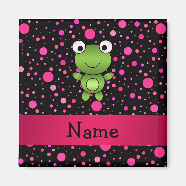 Personalized name frog black pink polka dots magnet (Front)
