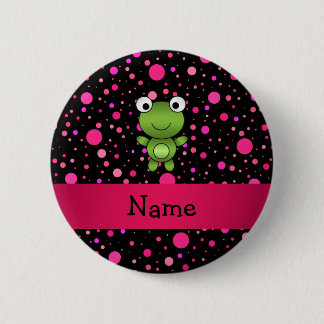 Personalized name frog black pink polka dots pinback button