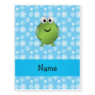Personalized name frog blue snowflakes temporary tattoos