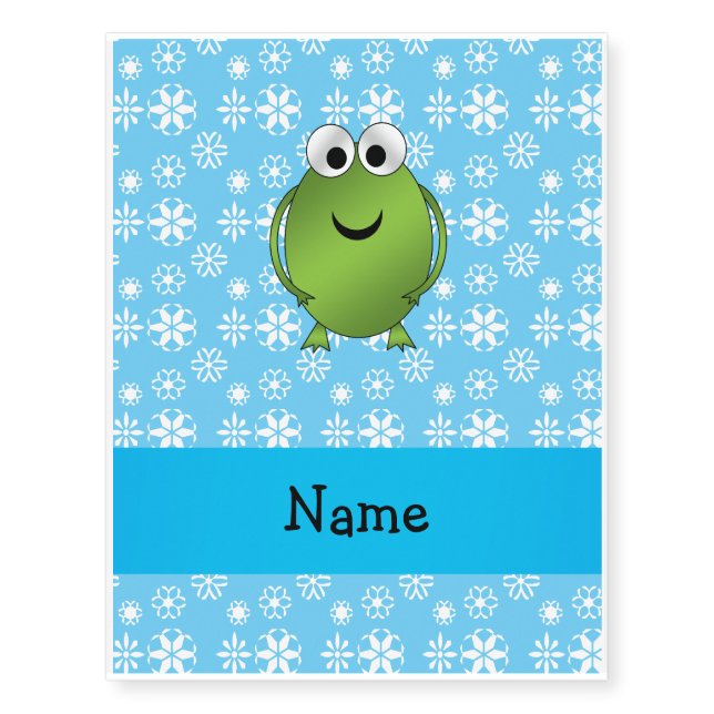 Personalized name frog blue snowflakes temporary tattoos (Front)