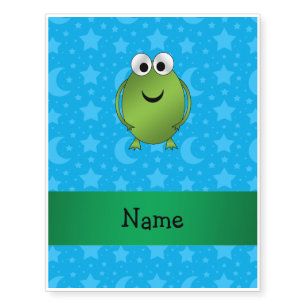 Personalized name frog blue stars and moons temporary tattoos
