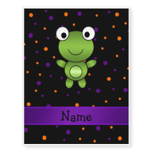 Personalized name frog halloween polka dots temporary tattoos