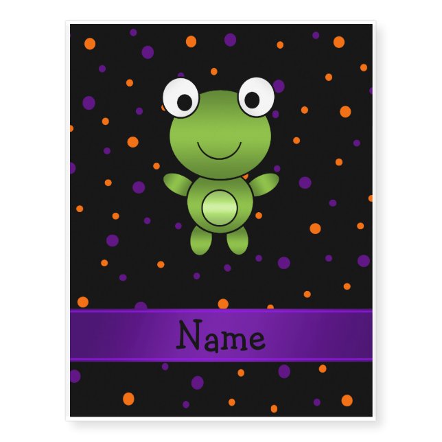 Personalized name frog halloween polka dots temporary tattoos (Front)