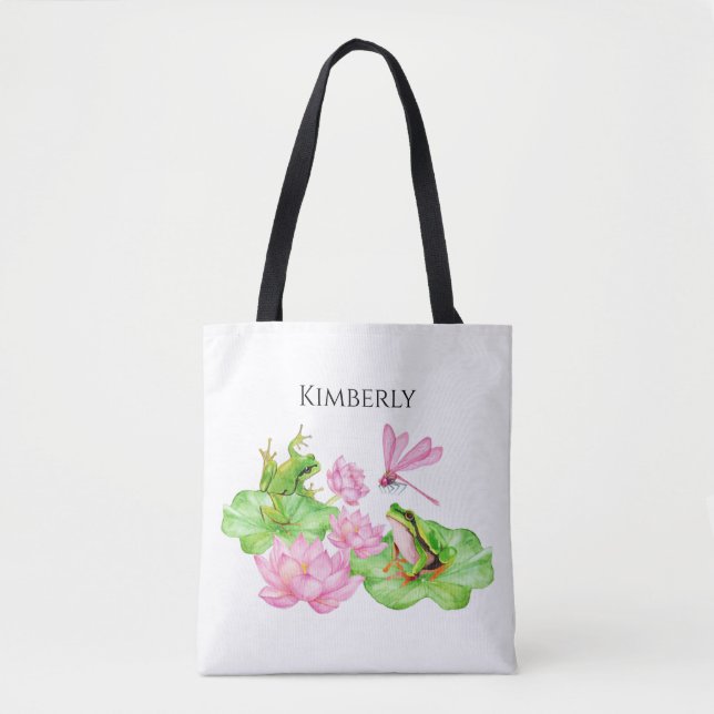 Personalized Name Frog Hand Painted Watercolor Tot Tote Bag (Front)
