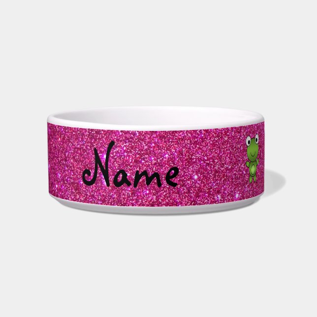 Personalized name frog pink glitter bowl (Left)