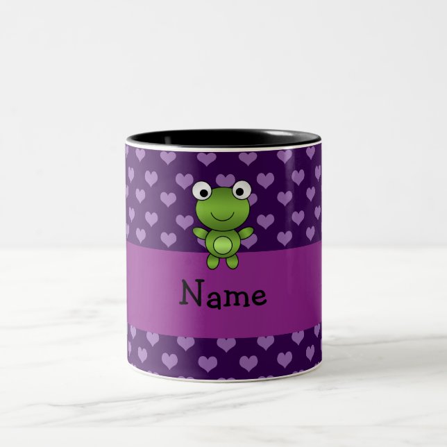 Personalized name frog purple hearts Two-Tone coffee mug (Center)