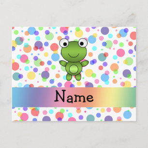 Personalized name frog rainbow polka dots postcard