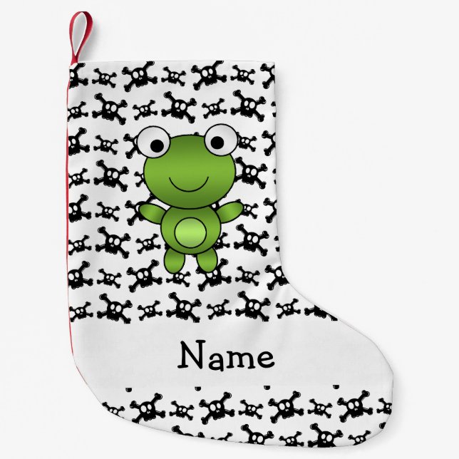 Personalized name frog skulls pattern small christmas stocking (Front)