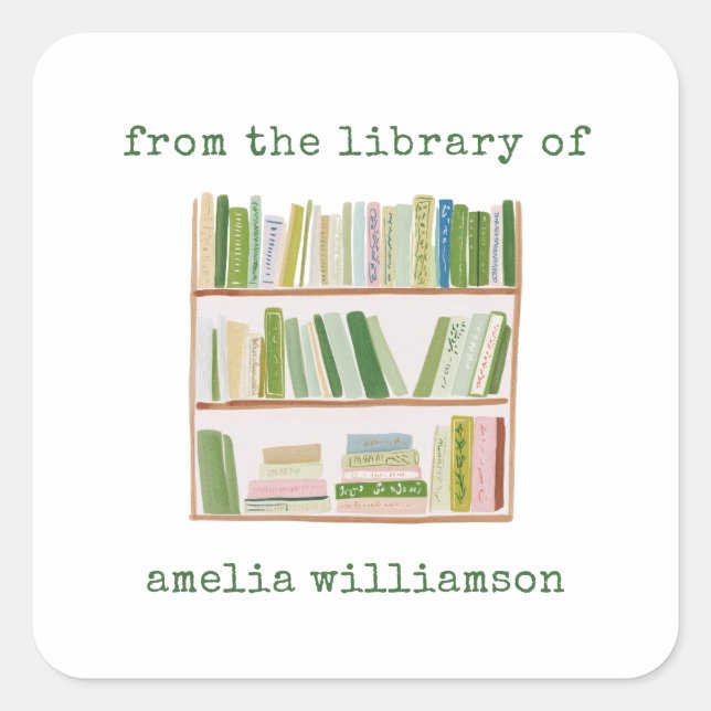 Personalized Name From The Library Green Bookplate (Front)